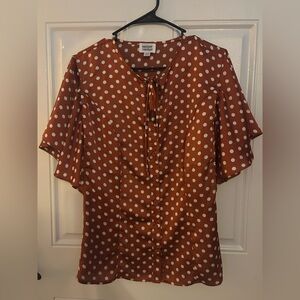 Unique Vintage Rust Polka Dot Flutter Sleeve Women's Top